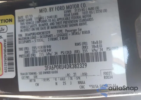 2013 Ford Fusion Hybrid Titanium z USA, uszkodzony, nr VIN 3FA6P0RU4DR382329
